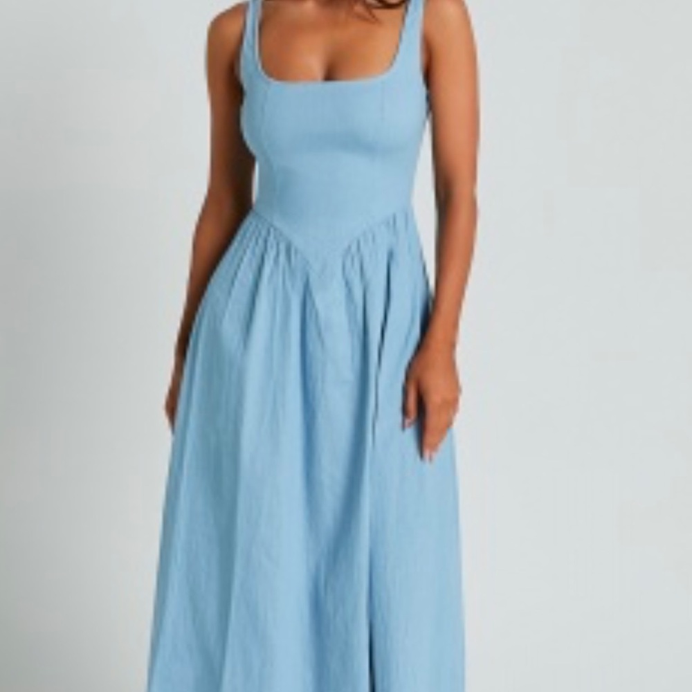 NWTBlue Pleated Tiered Maxi Sundress